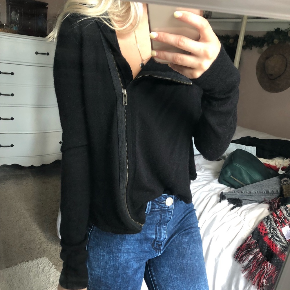 She Said Asymmetrical Zip up Wool  Sweater